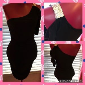 Black One Shoulder Midi Dress M